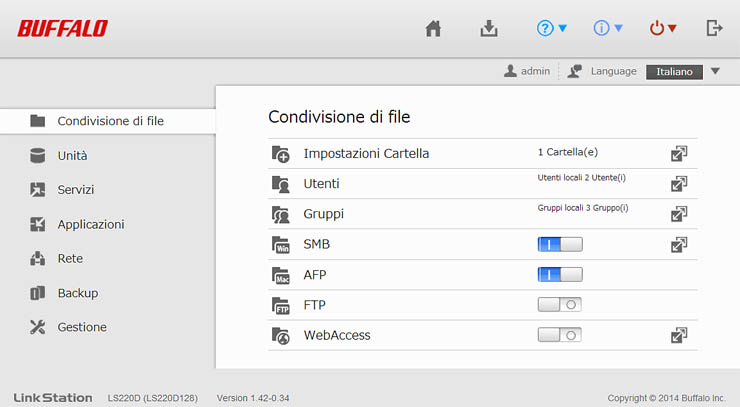 Buffalo LinkStation 220, storage di rete, backup e personal cloud