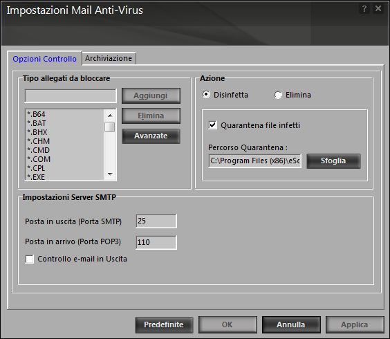Impostazione mail antivirus