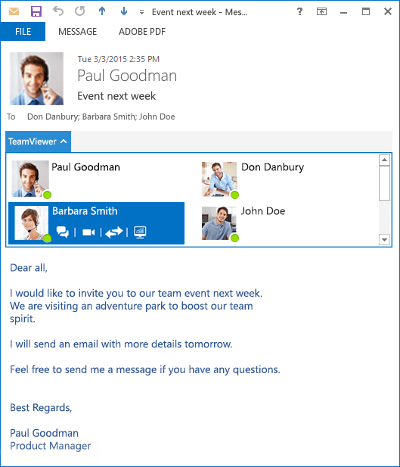 La nuova finestra email con l'integrazione di Teamviewer
