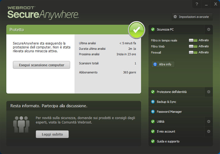 Webroot SecureAnywhere, la protezione cloud proattiva e “leggera”