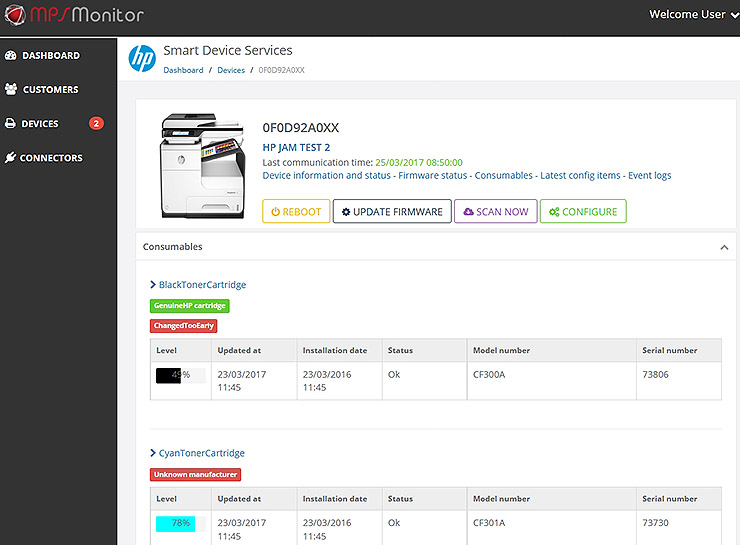 Oberon integra MPS Monitor con HP JetAdvantage Management