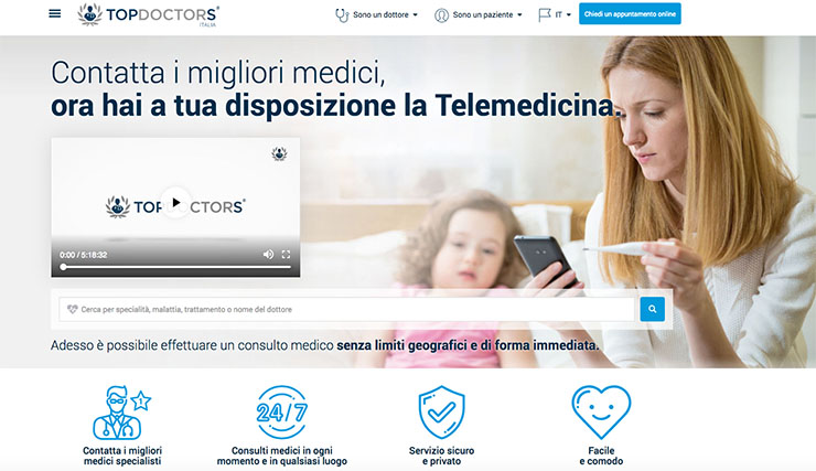 Top Doctors lancia anche in Italia i servizi di telemedicina