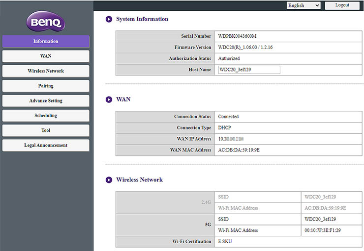 InstaShow, il setup LAN e WLAN
