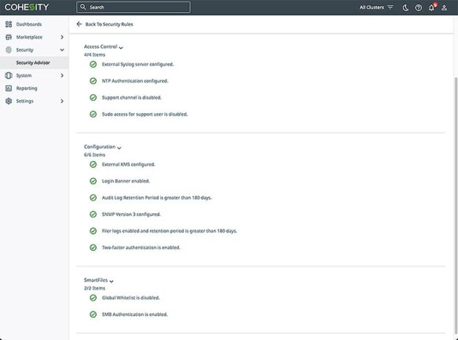 Cohesity con Security Advisor